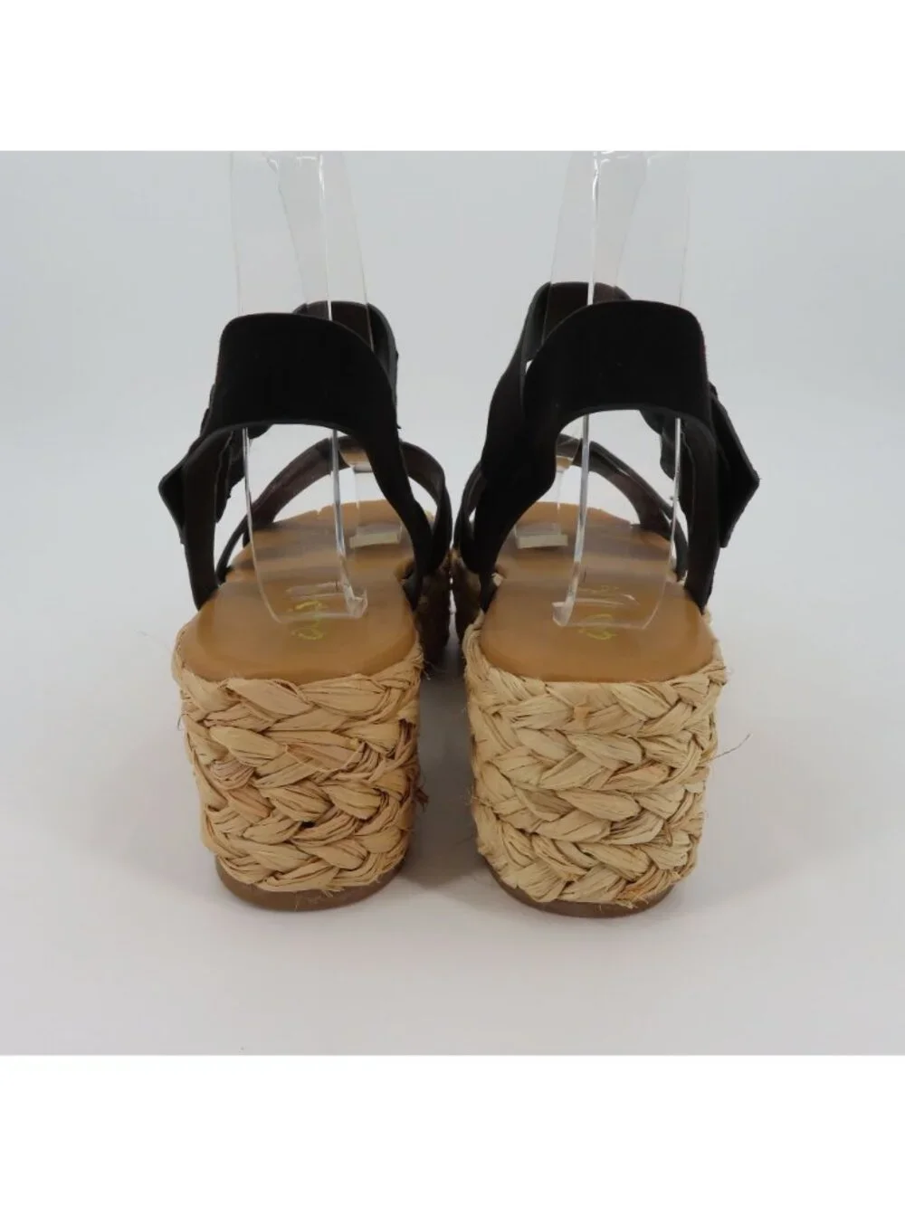 Qupid Women 9 Black Synthetic Strappy Woven Raffia Platform Wedge Sandals Shoes